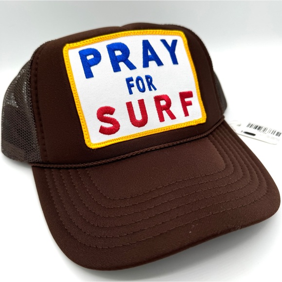 NWT Aviator Nation Pray For Surf Brown Trucker Hat Cap Embroidered Classic beach - Picture 9 of 13